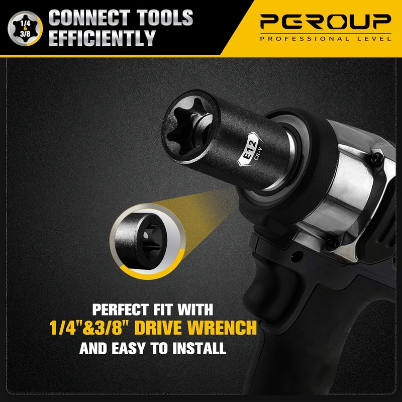 pgroup E-Torx Socket Set with Holder, E4-E20 Female External Sockets, 3/8” 1/4” Drive Inverted Star Socket - Image 5